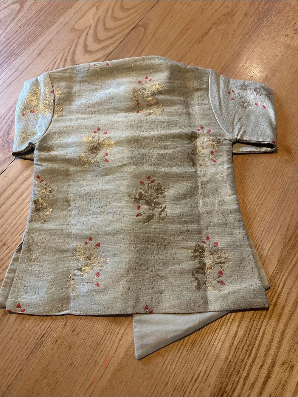 Embroidered Gold-Tone Brocade Jacket with Red Accents